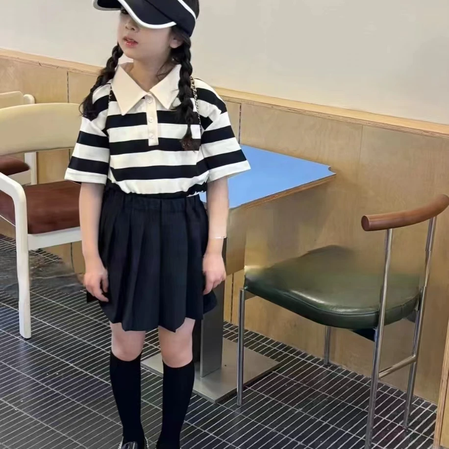 7209韩版2024夏季儿童时尚潮流黑色球服T裙