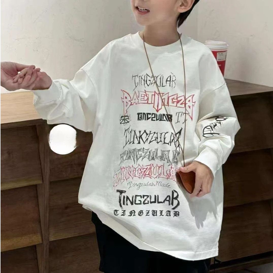 8325韩版2024冬季儿童时尚潮流百搭个性休闲白色/黑色磨毛长袖