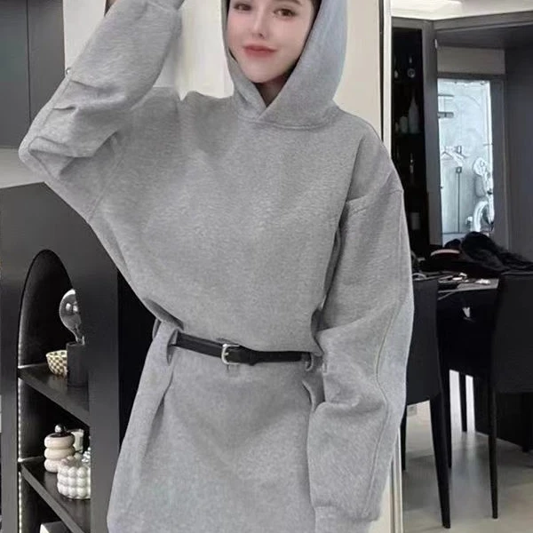 小鑫【爱神日记】高级感炸街连帽卫衣裙女秋遮肉显瘦a字连衣裙