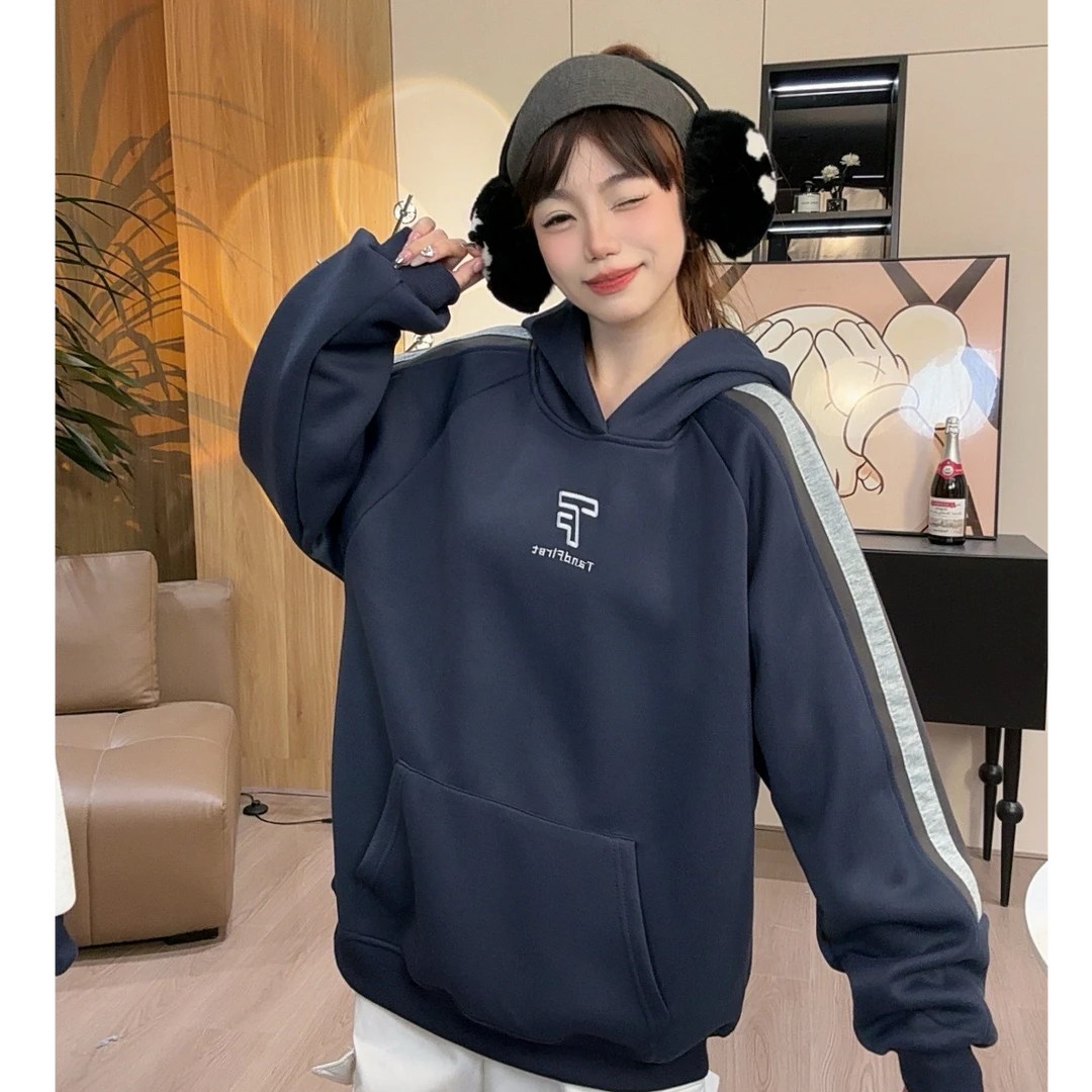 HandSeven早秋新款潮流时尚拼接条纹高街潮牌百搭宽松套头卫衣