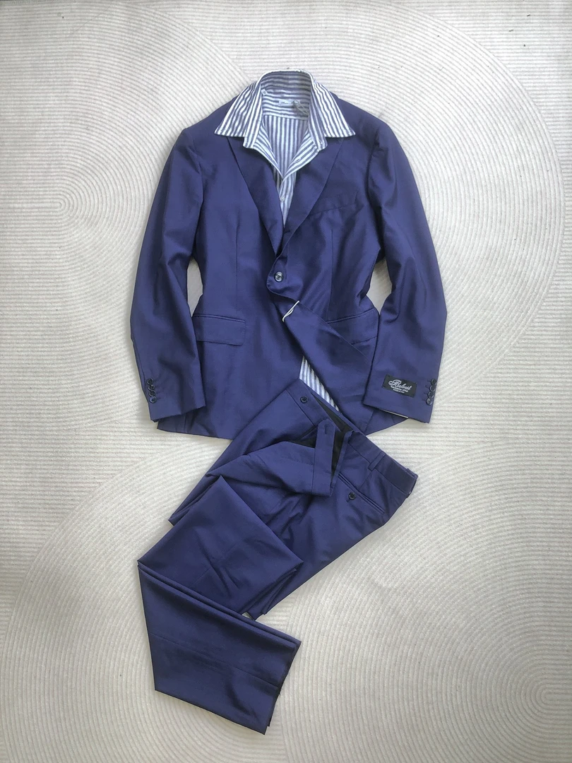 秋款上新 男士宝蓝色混纺面料套西