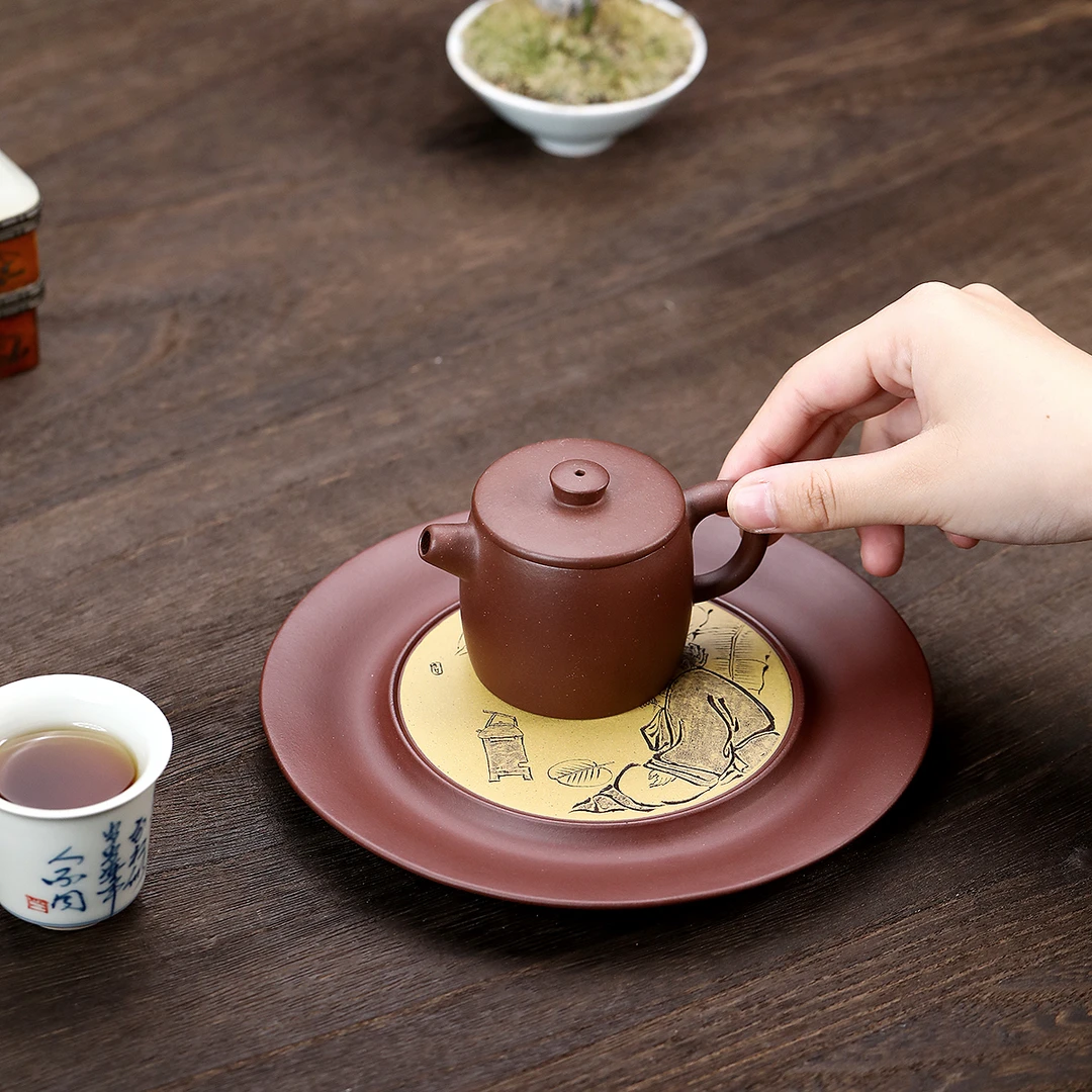 宜兴传统家用大小圆形紫砂储水干泡台茶海茶台高端家用茶具摆件