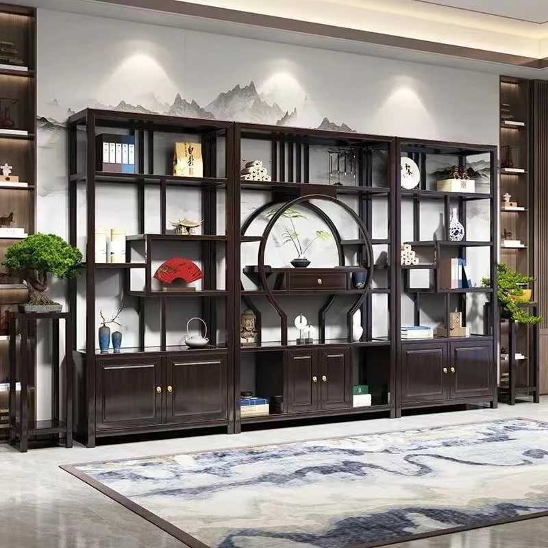 实木博古架新中式置物架书柜架隔断多层多宝阁玄关客厅名酒展示柜