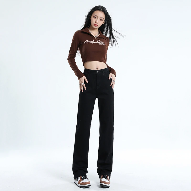 早秋高腰窄版直筒牛仔裤女2024年新款显瘦烟管裤高个子拖地裤