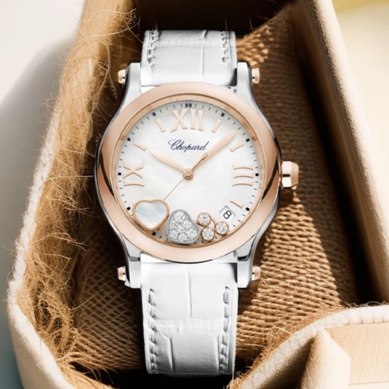 99新 Chopard/萧邦 36mm/快乐钻/玫金/贝母/石英/女士腕表百搭