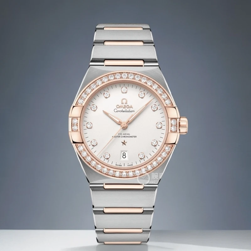 99新 Omega/欧米茄 曼哈顿/39表径/玫瑰金/满钻/机械/男士腕表