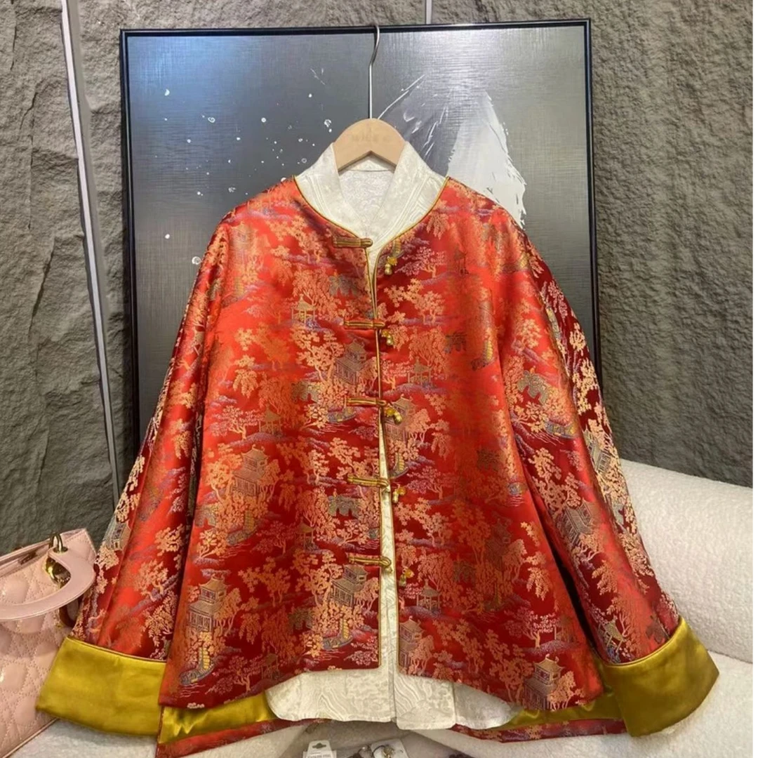 秋冬新款复古立领直襟改良唐装滚边上衣冬季保暖夹棉外套8821