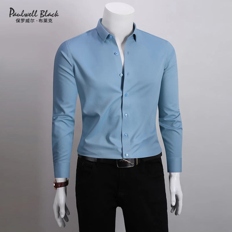 保罗长袖衬衫男高级感纯色轻奢男装高端商务休闲衬衣男款2025新款
