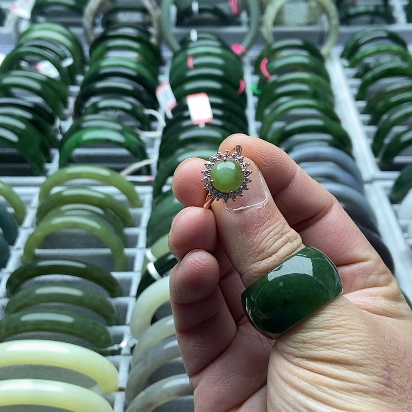 【闪购商品】和田玉（碧玉）福利戒指10mm银S925镀金镶嵌