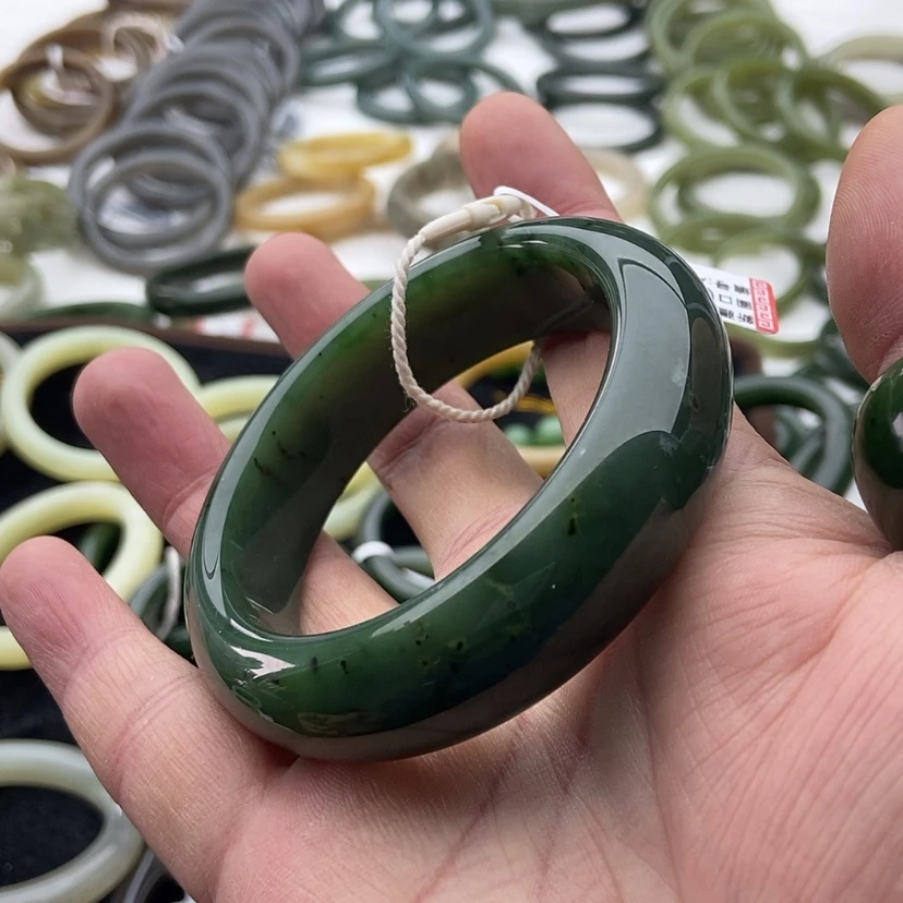 【闪购商品】和田玉（碧玉）44号菠菜绿轮胎镯57mm未镶嵌K**U
