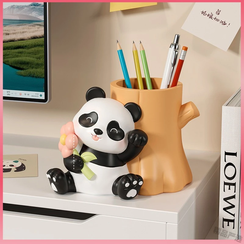 熊猫笔筒收纳儿童学生书桌摆件办公室工位装饰品可爱生日礼物男PN