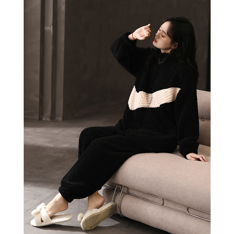 【保暖】睡衣女款秋冬季2023年新款珊瑚绒加厚长袖套头恒温家居服