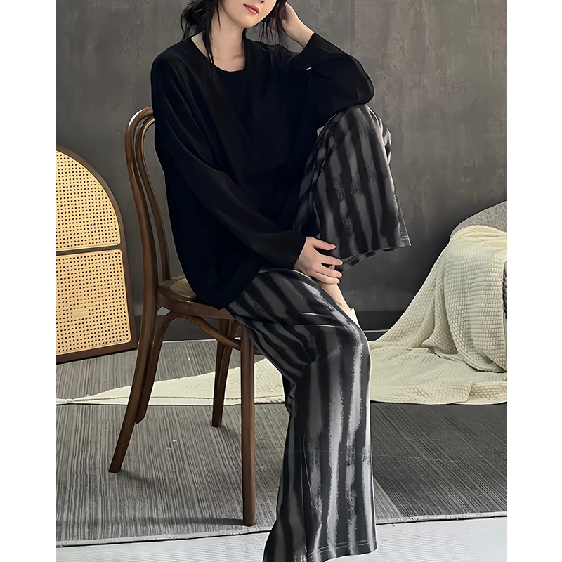 日系睡衣女款春秋季纯棉长袖一体带胸垫防凸点可外穿高级感家居服