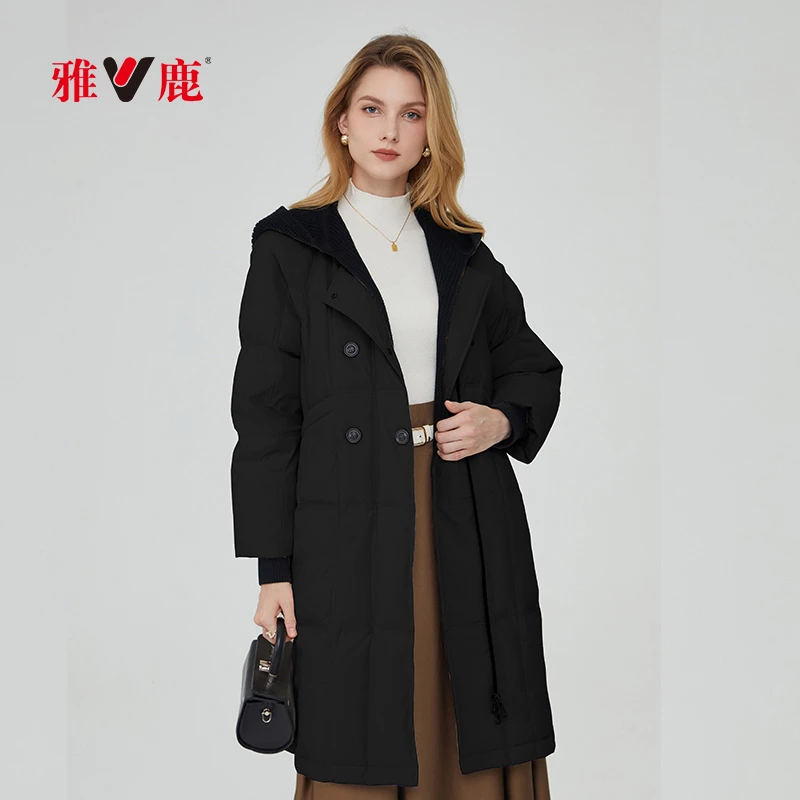雅鹿琥珀流光风加厚防风御寒90白鸭绒冬季户外时尚中长女士羽绒服