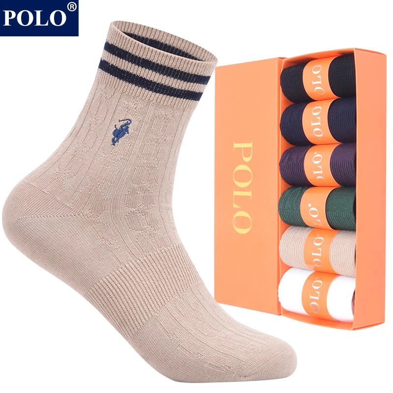 POLO袜子女条纹中筒袜秋冬保暖学院风百搭吸湿排汗无骨棉袜新品