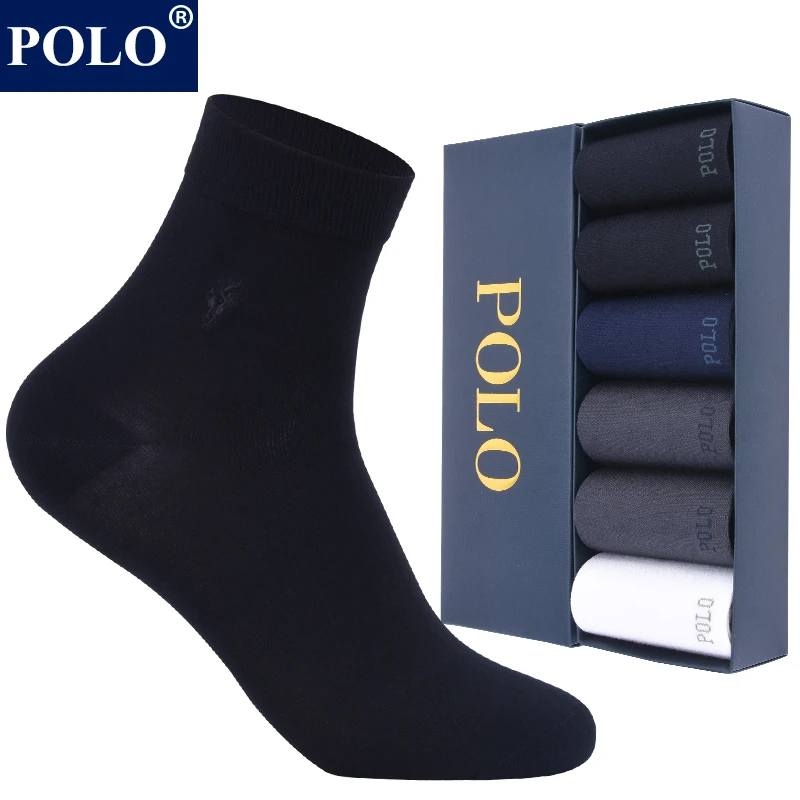 POLO袜子男士男款夏季薄款竹纤维纯色中筒运动跑步黑色新疆棉袜子