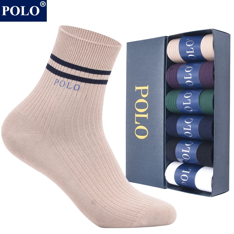 POLO袜子男条纹百搭中筒袜秋冬保暖吸湿排汗运动休闲无骨潮流新品