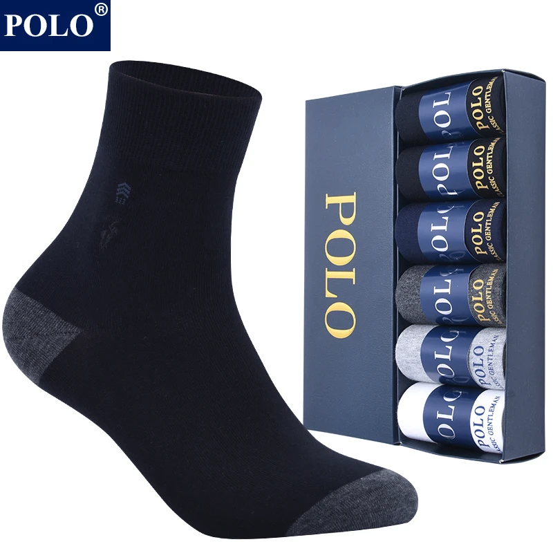 POLO男士纯色百搭男袜秋冬中厚保暖运动吸湿排汗上班简约商务袜子