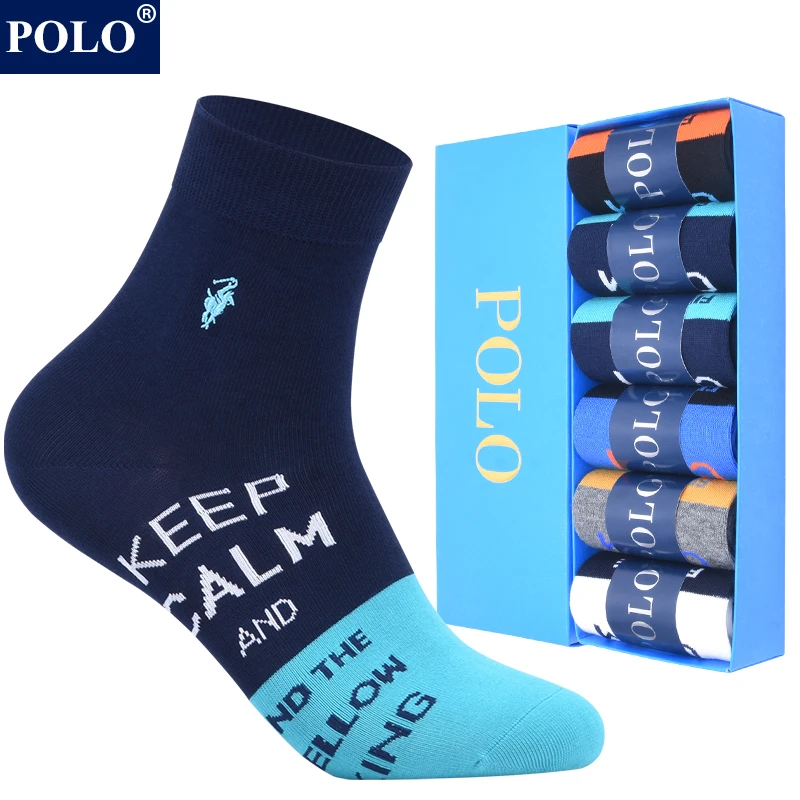 POLO袜子男士秋冬保暖中筒袜潮流ins风字母吸湿排汗无骨休闲百搭
