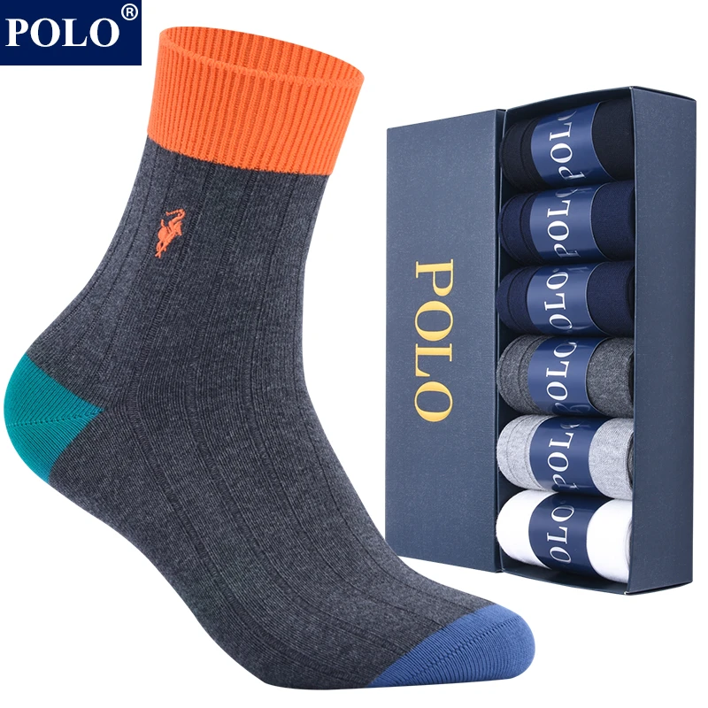 POLO男士彩色潮流运动棉袜秋冬新款中厚保暖吸湿排汗无骨中筒袜子