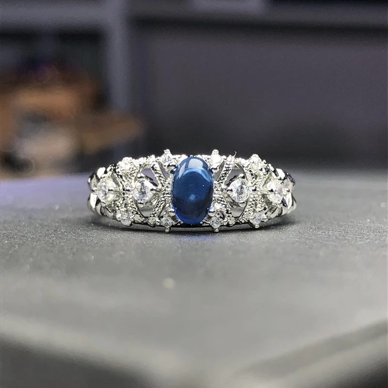 111445深蓝碧戒指银色托培育开口可美丽漂亮时尚精选