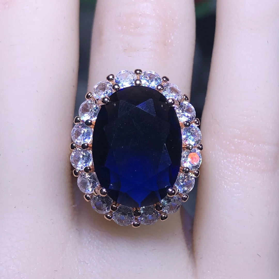 12144 深宝蓝戒指培育活口开口可调节漂亮可爱精选