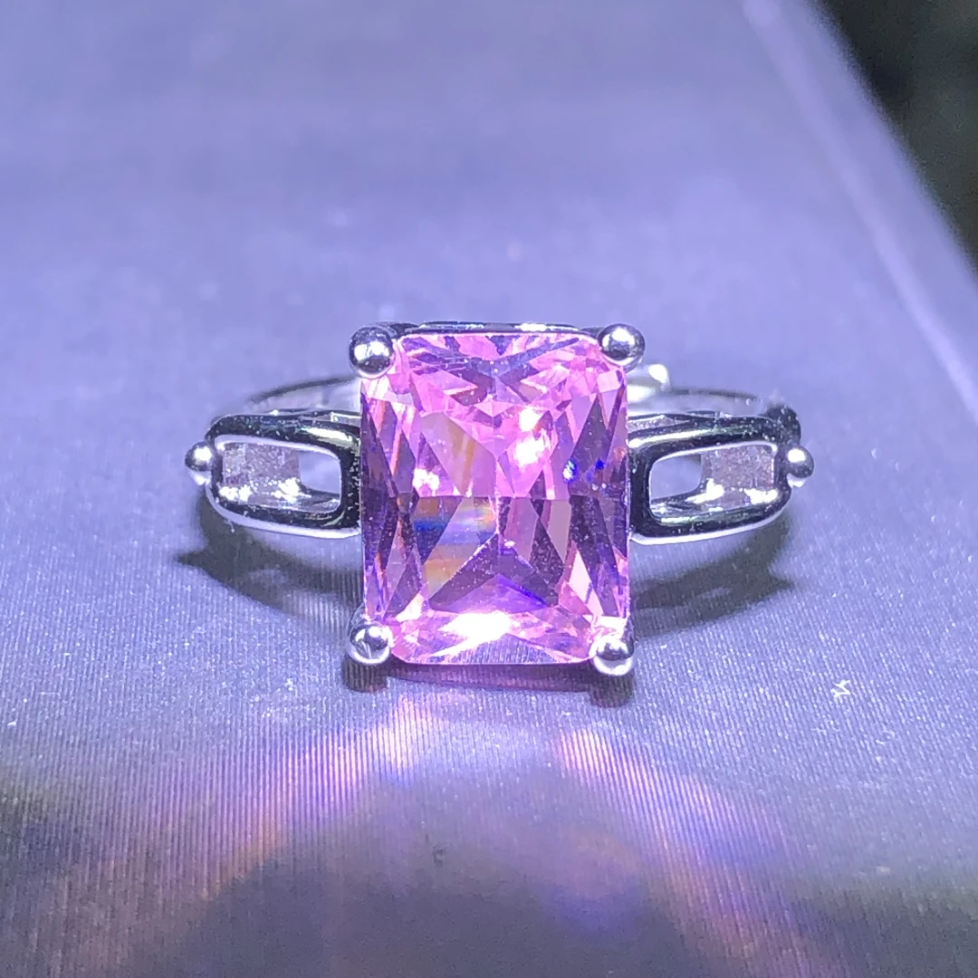 11246粉钻戒指银色托公主培育漂亮开口可调漂亮