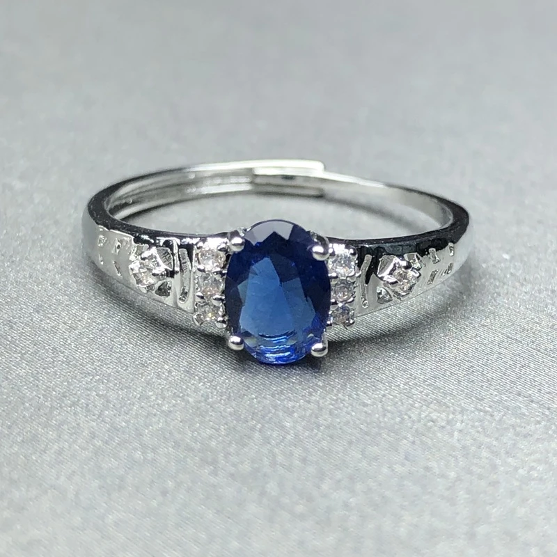 111445深蓝碧戒指银色托培育开口可美丽漂亮时尚精选LAN2