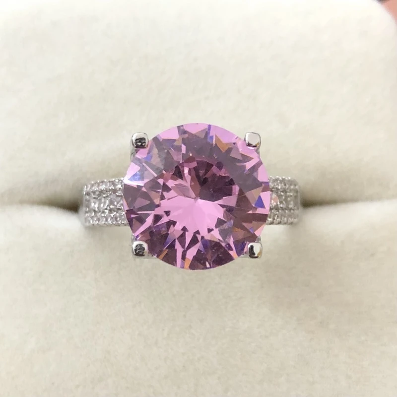 1124粉色钻戒指银色培育托开口可调节精选气质款