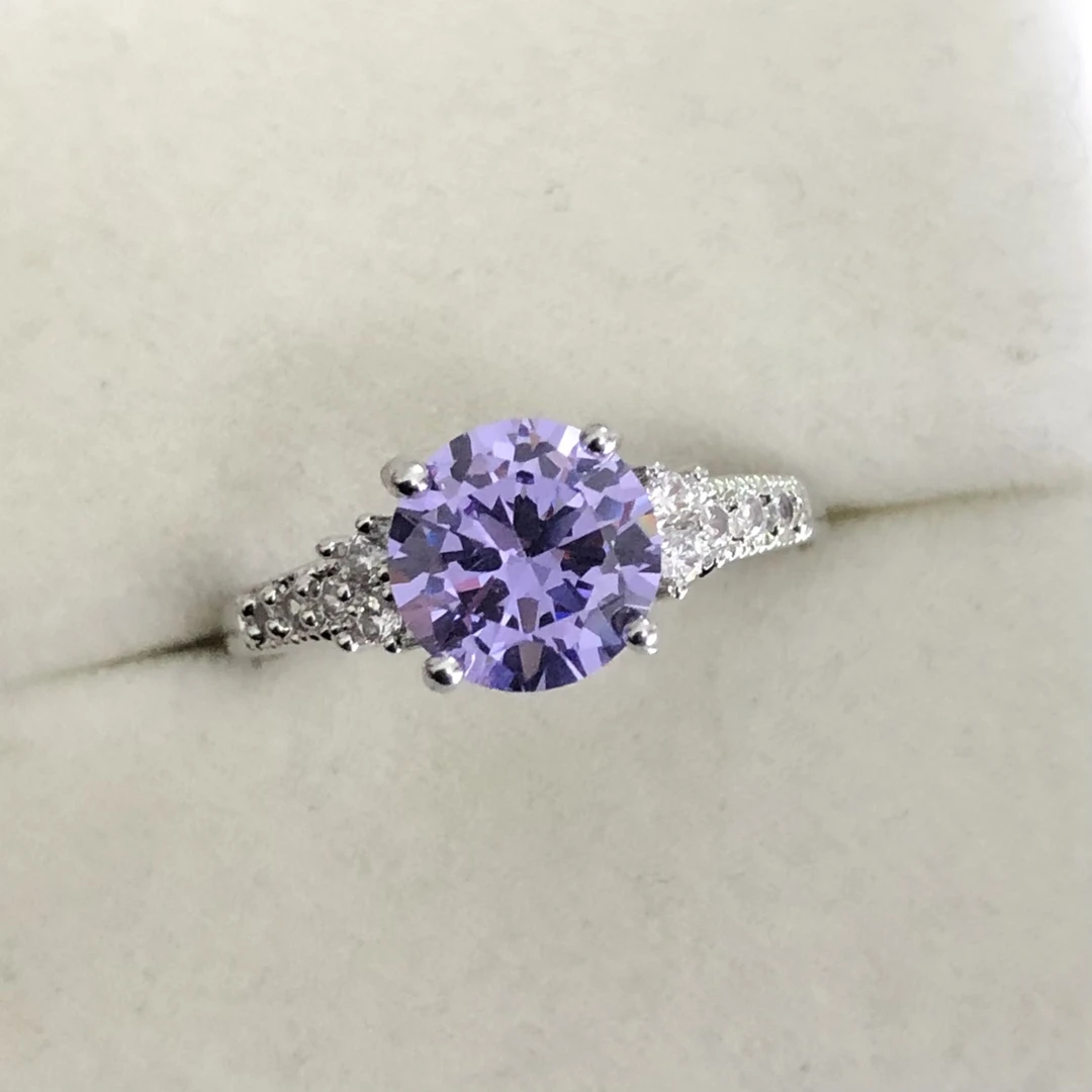 1174薰衣草紫水戒指银托开口可调节精选