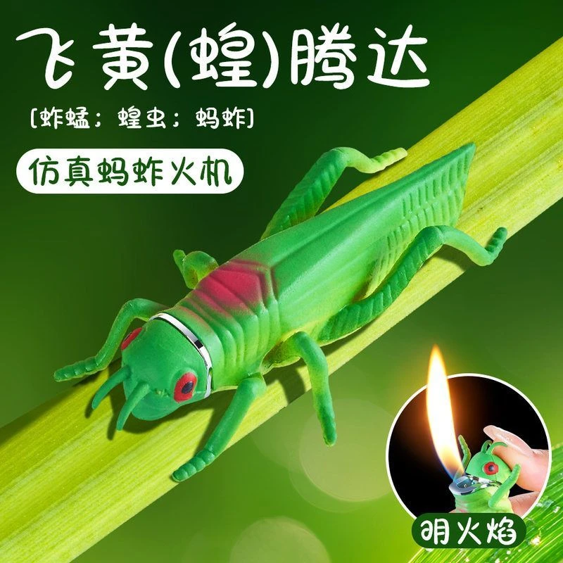 网红高档新奇特仿真蚂蚱充气创意打火机防风男士桌面摆件卡通解压