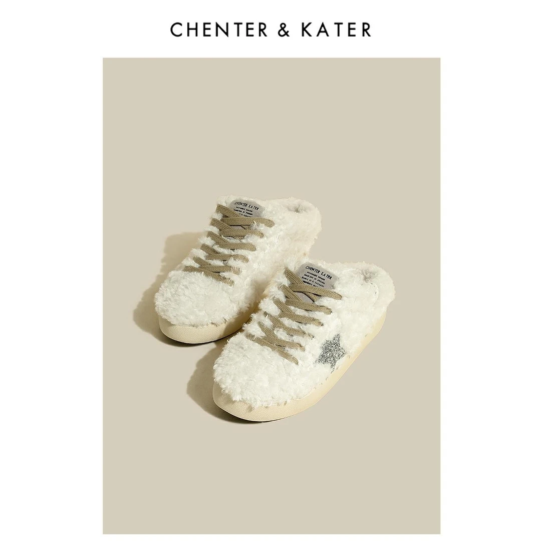 CHENTER&KATER加绒毛毛鞋女一脚蹬秋冬脏脏厚底保暖羊羔毛休闲鞋
