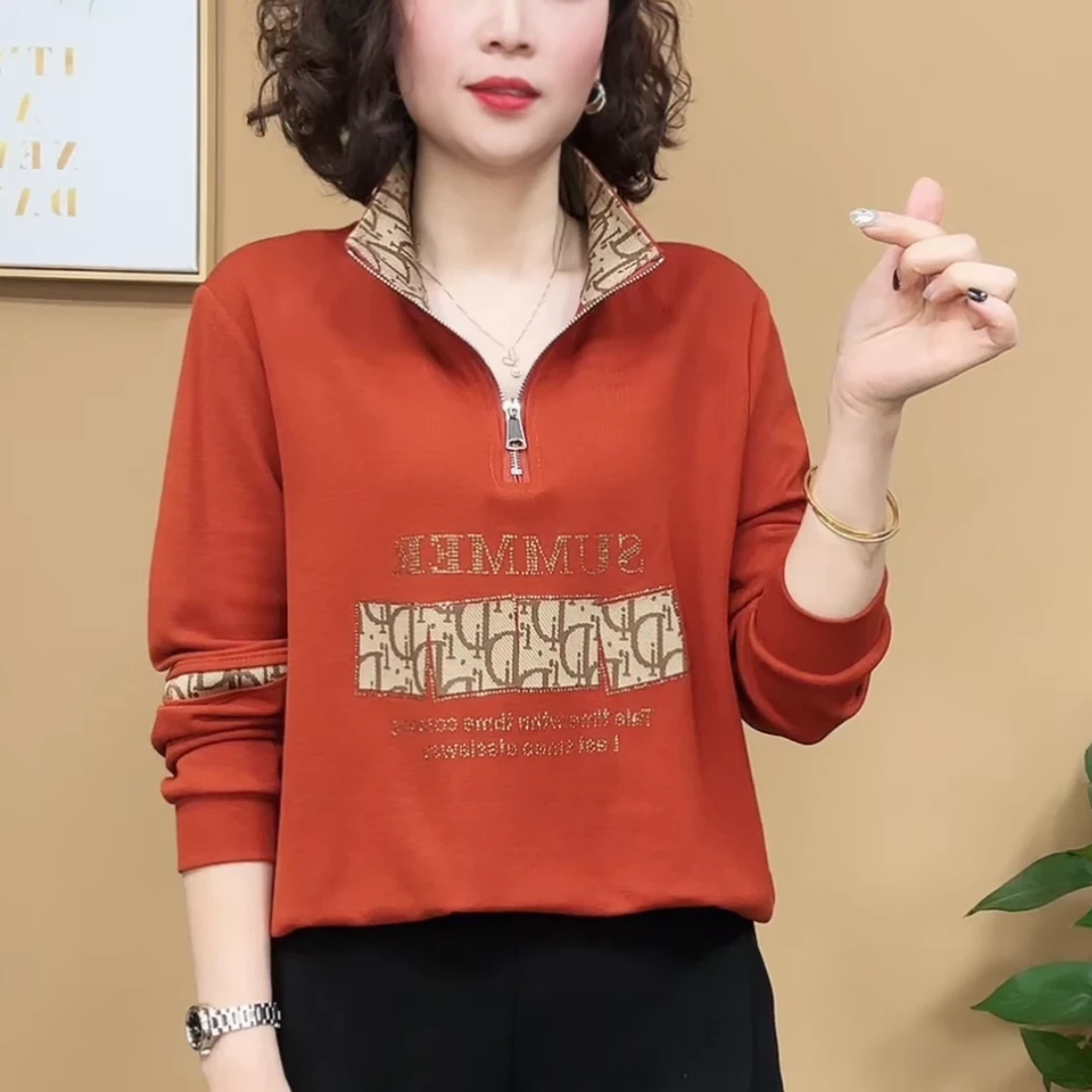 春季新款立领拉链卫衣女宽松显瘦洋气减龄中年妈妈装百搭长袖上衣