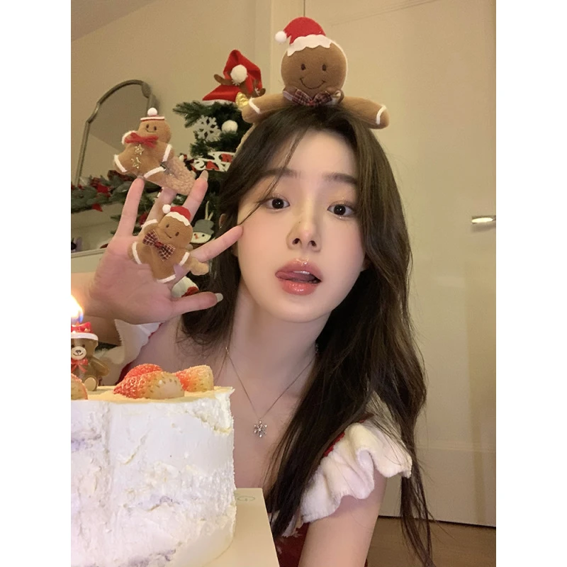 圣诞节姜饼人发饰合集发圈头绳发夹前额刘海夹头饰发箍头发卡发饰