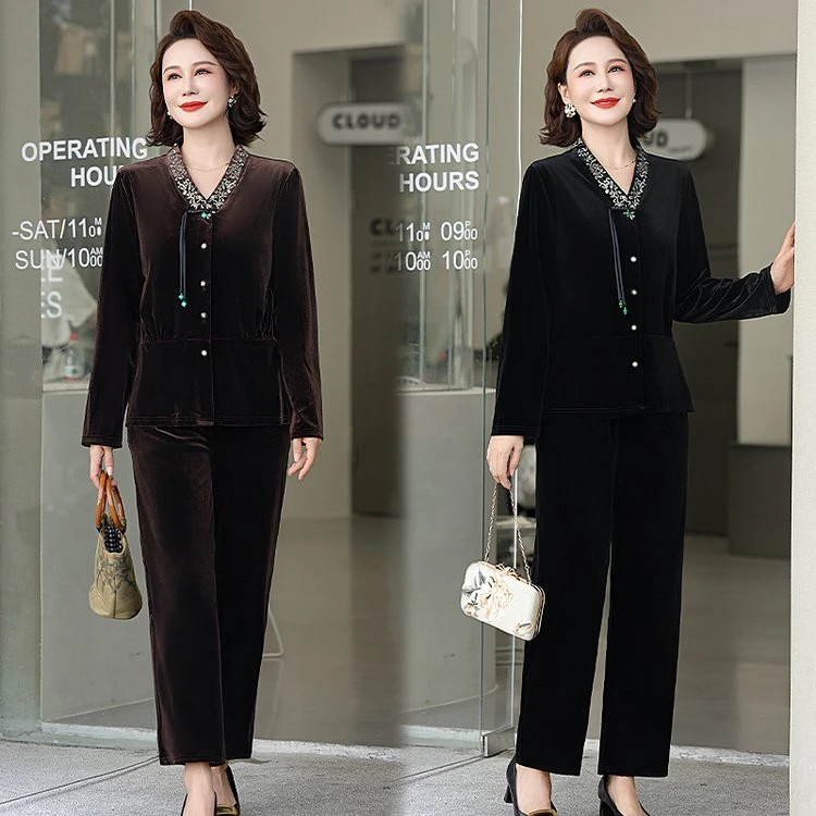 中老年妈妈秋装高贵母亲衣服180斤到200斤妈妈装长袖妈妈国风套装