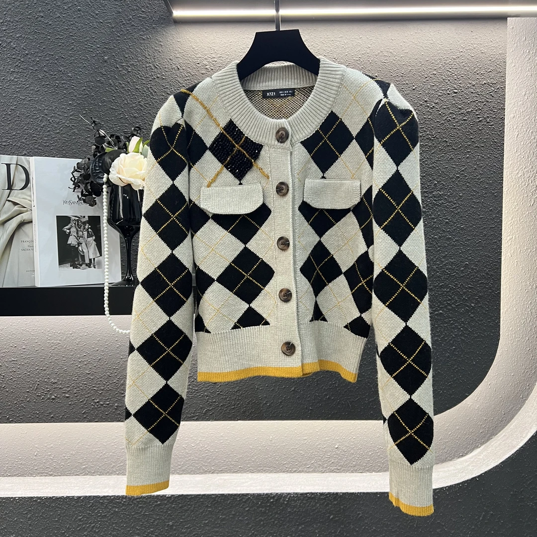 【李总推荐】羊毛开衫外套重工串珠长袖上衣显白时尚洋气GKMY173