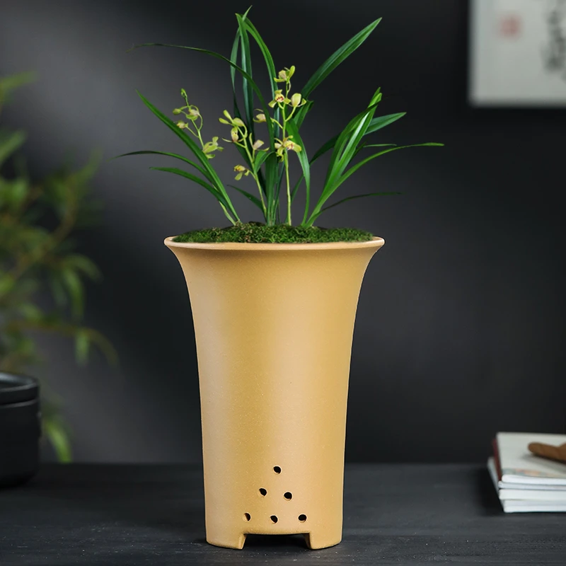 精品紫砂兰花盆春兰剑兰惠兰专用通风透气桌面绿植盆栽阳台花盆