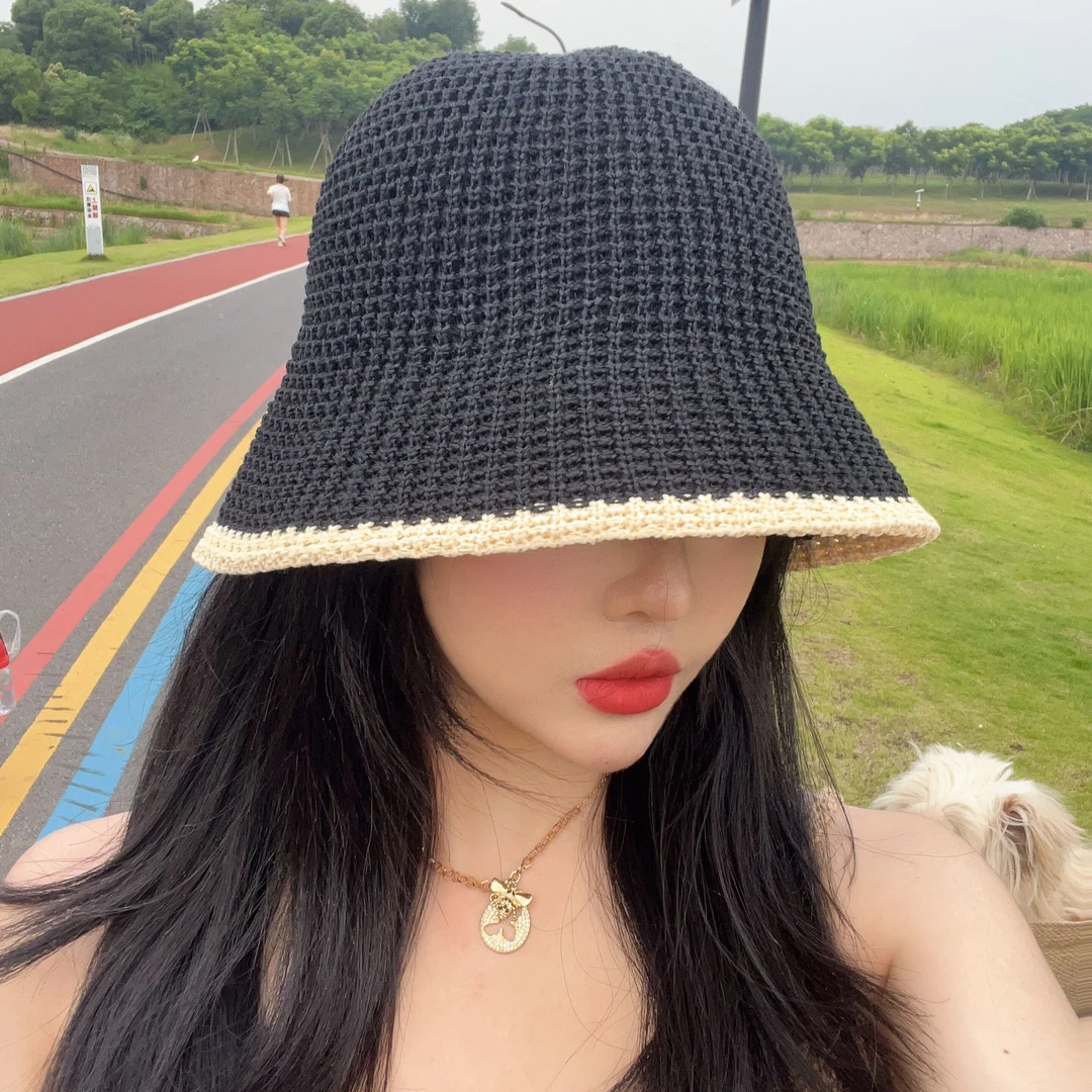 帽子女夏季薄款牛奶丝编织渔夫帽网红款百搭遮脸防晒可折叠水桶帽