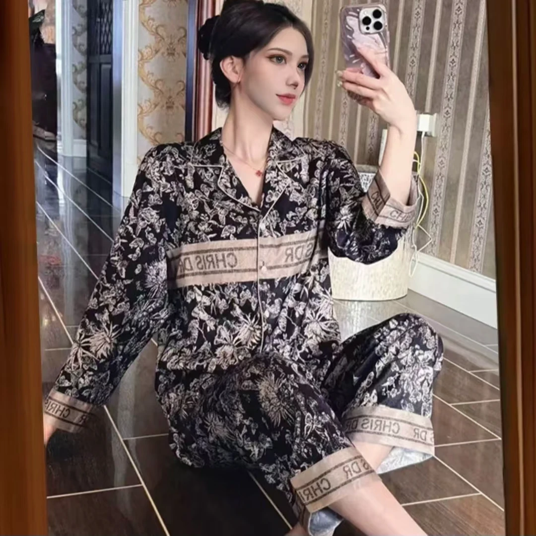 软冰丝【夏季网红休闲两件套】家居服睡衣轻奢秋季春秋薄款长袖套装