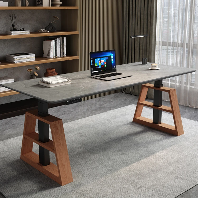 狂标岩板电动升降桌站立式工作台智能升降桌学习桌居家简约办公桌