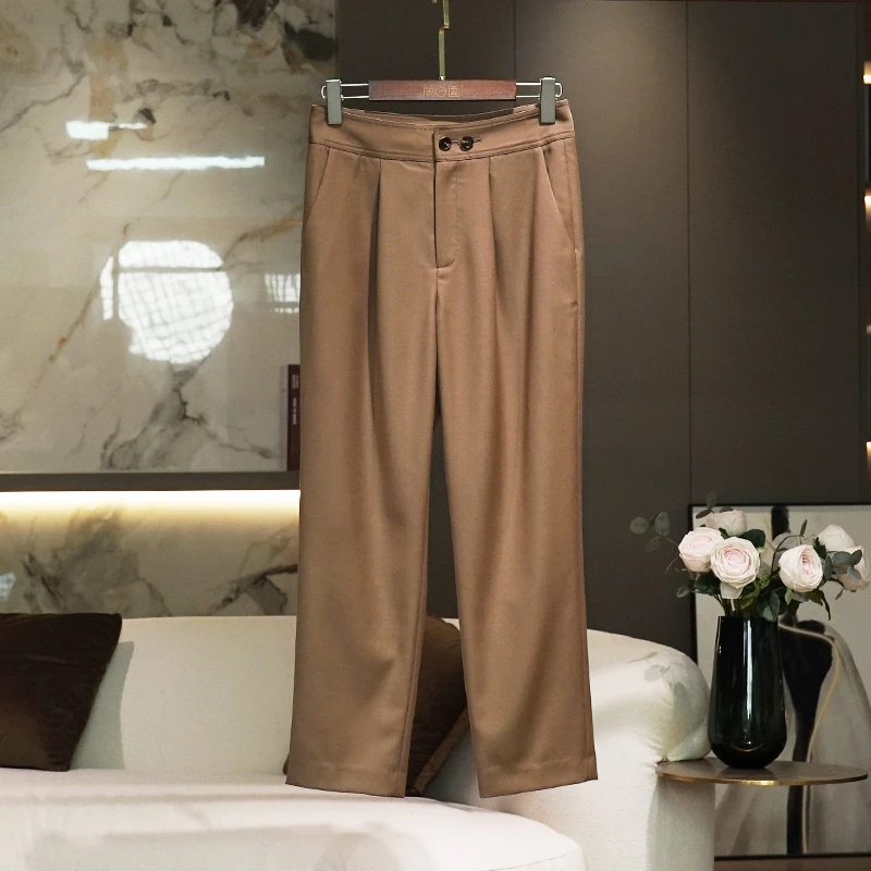 纯色时尚休闲裤女2025夏秋季新款显瘦烟管裤百搭女士简约九分裤子
