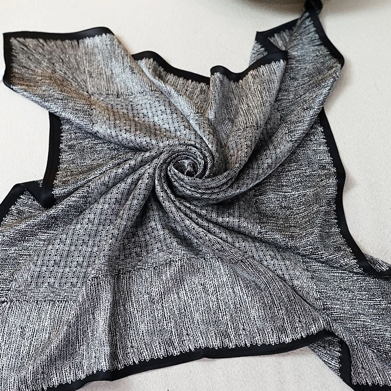 黑白印花真丝桑蚕丝女士丝巾2025春季新款时尚百搭气质花纹丝巾女