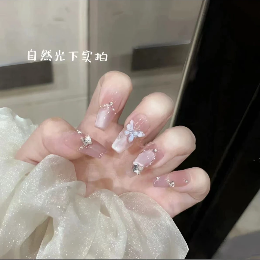 【月光银蝶】手工穿戴甲气质显白猫眼美甲成品可拆卸十片装