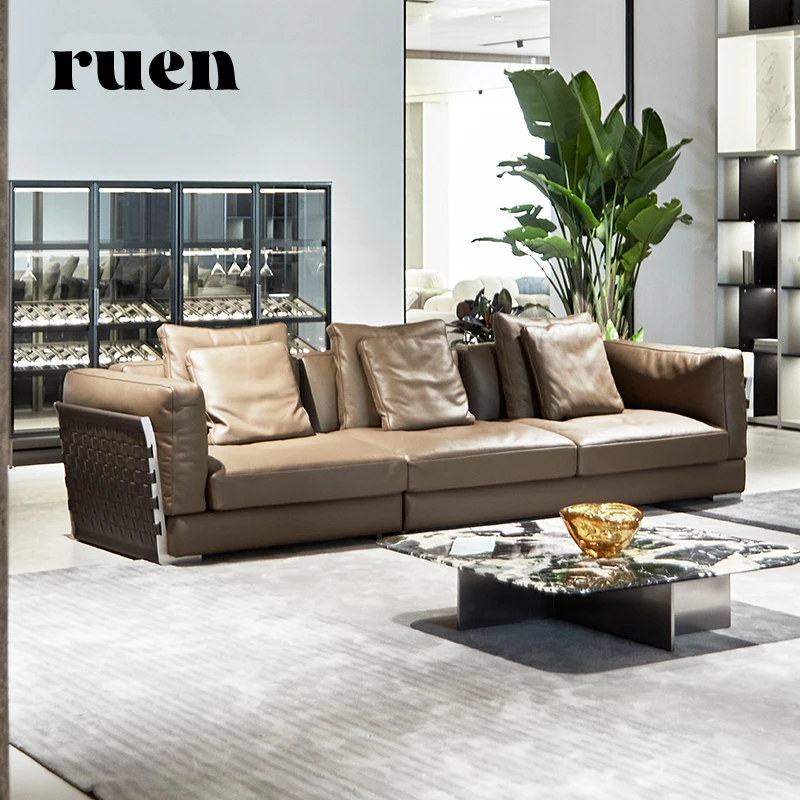 如恩 高端意式极简风格真皮沙发四人位直排编织皮沙发设计师CB260
