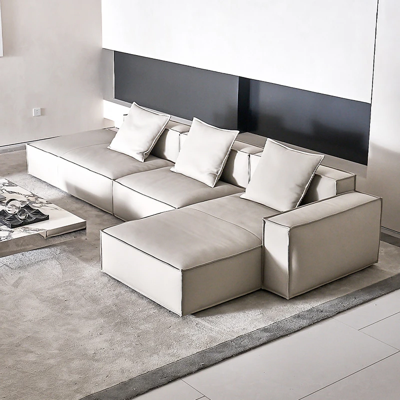 如恩 经典豆腐块组合真皮沙发意式极简模块组合转角真皮沙发CB115