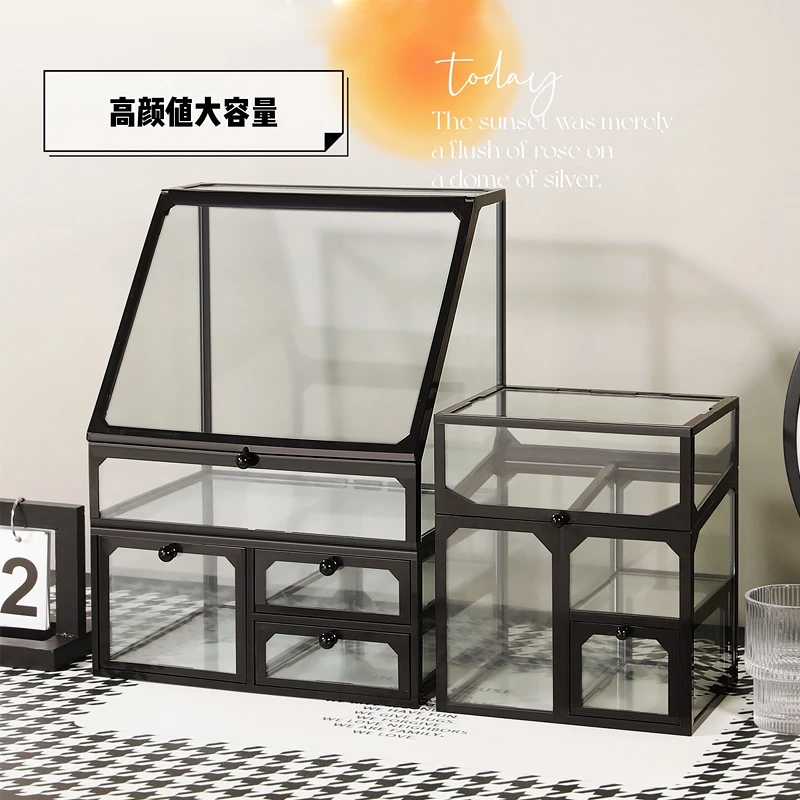 防尘化妆品收纳盒桌面高级感透明亚克力抽屉式护肤品口红置物架箱