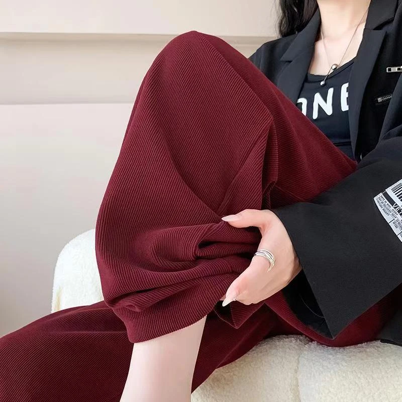 米莱拾裳安可拉红雪尼尔阔腿裤女秋冬高腰垂感灯芯绒窄版直筒裤子