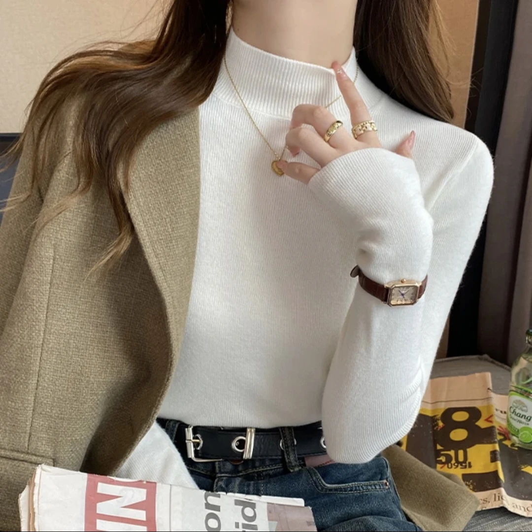 【百搭针织】早秋精仿半高领针织毛衣打底上衣显瘦百搭