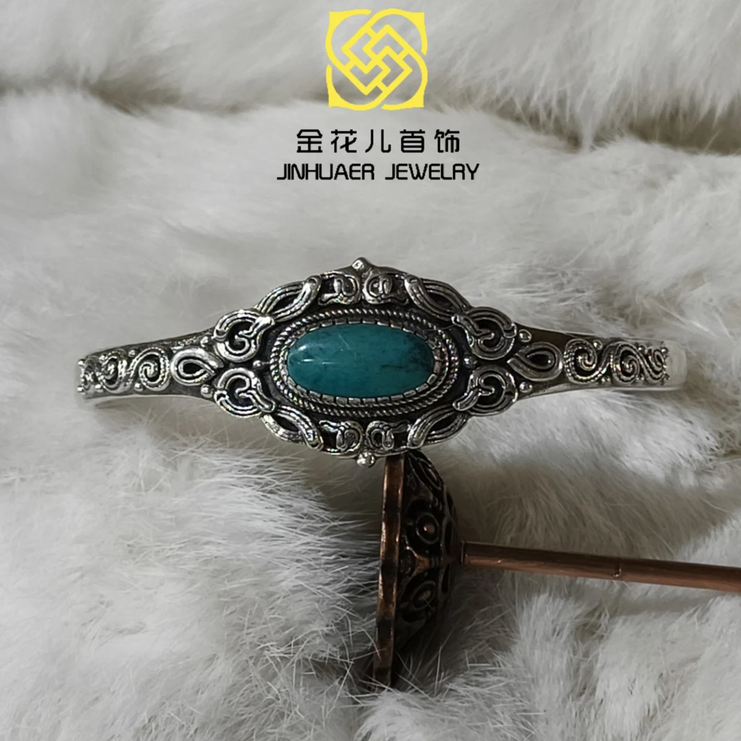 足银手镯 蒙古族元素 原创设计 简约设计蓝乌优