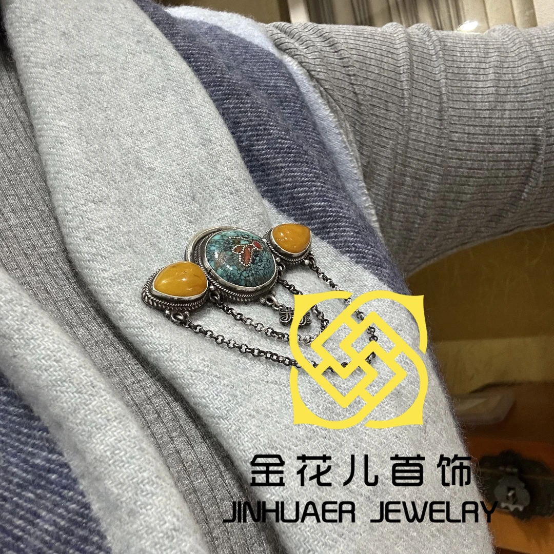 足银胸针 足银蒙古元素原创乌优黄蜜蜜胸针